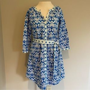Hatley Batik Button Up Tunic Dress with Contrast Sash Size Small